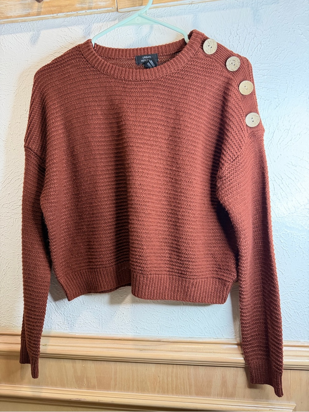 Button-Shoulder Rust Knit Sweater - Women